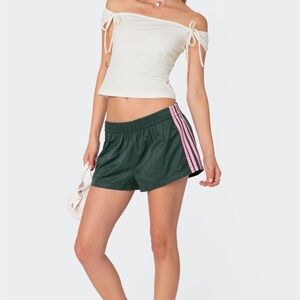 Edikted Athletic Shorts in Green with Pink Accents